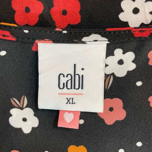 Cabi Floral Print Full Button Down Top Size XL Mixed Media Striped Jersey Cuff - Picture 8 of 9